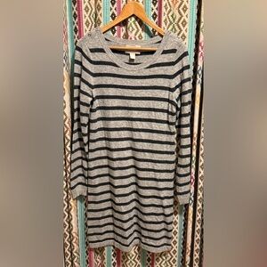 Banana Republic Gray and Black Striped Midi Dress
